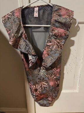 Victoria's Secret Pink and Metallic Lace Trim Bodysuit